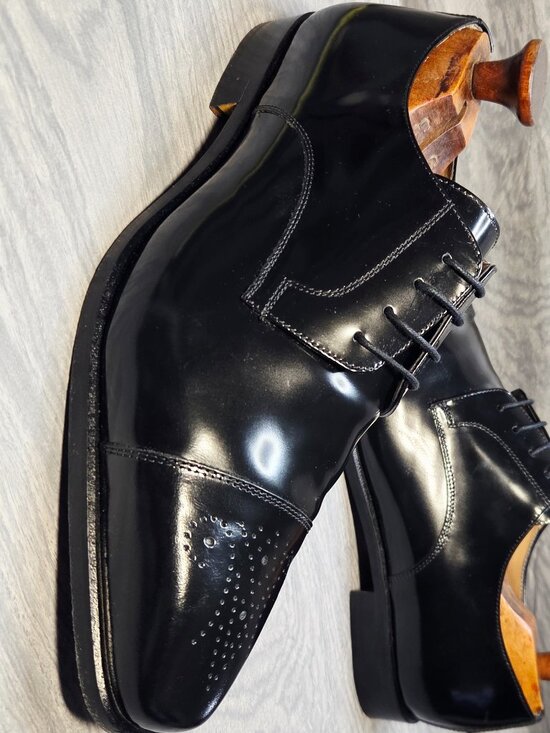 Giovacchini Black Cap Toe Oxford Men\'s Brogue Dress Shoe Made in Italy Size 10.5